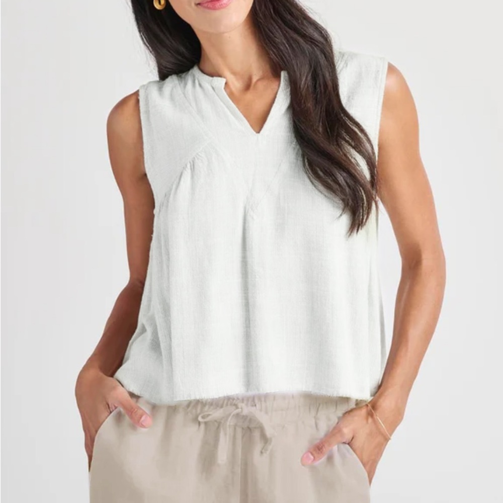 Splendid White Sleeveless Blouse Susannah Top Cotton Crop Top Sheer Size L EUC